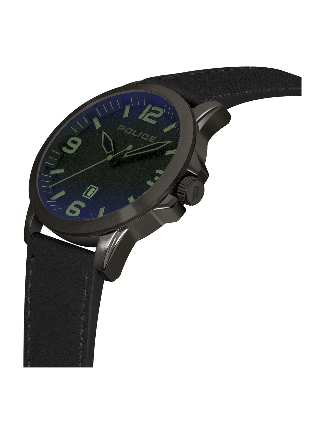 Cliff Gun Black Leather Strap Watch