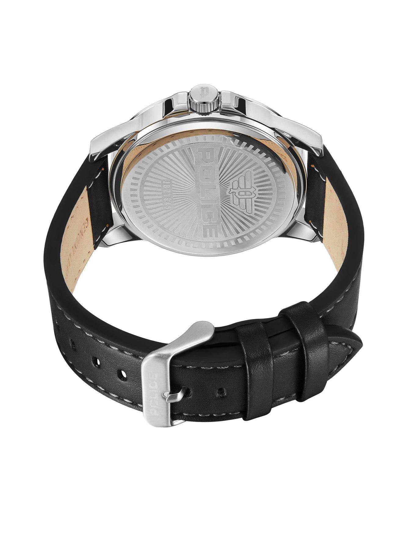 Cliff Stainless Steel Black Leather Strap Watch