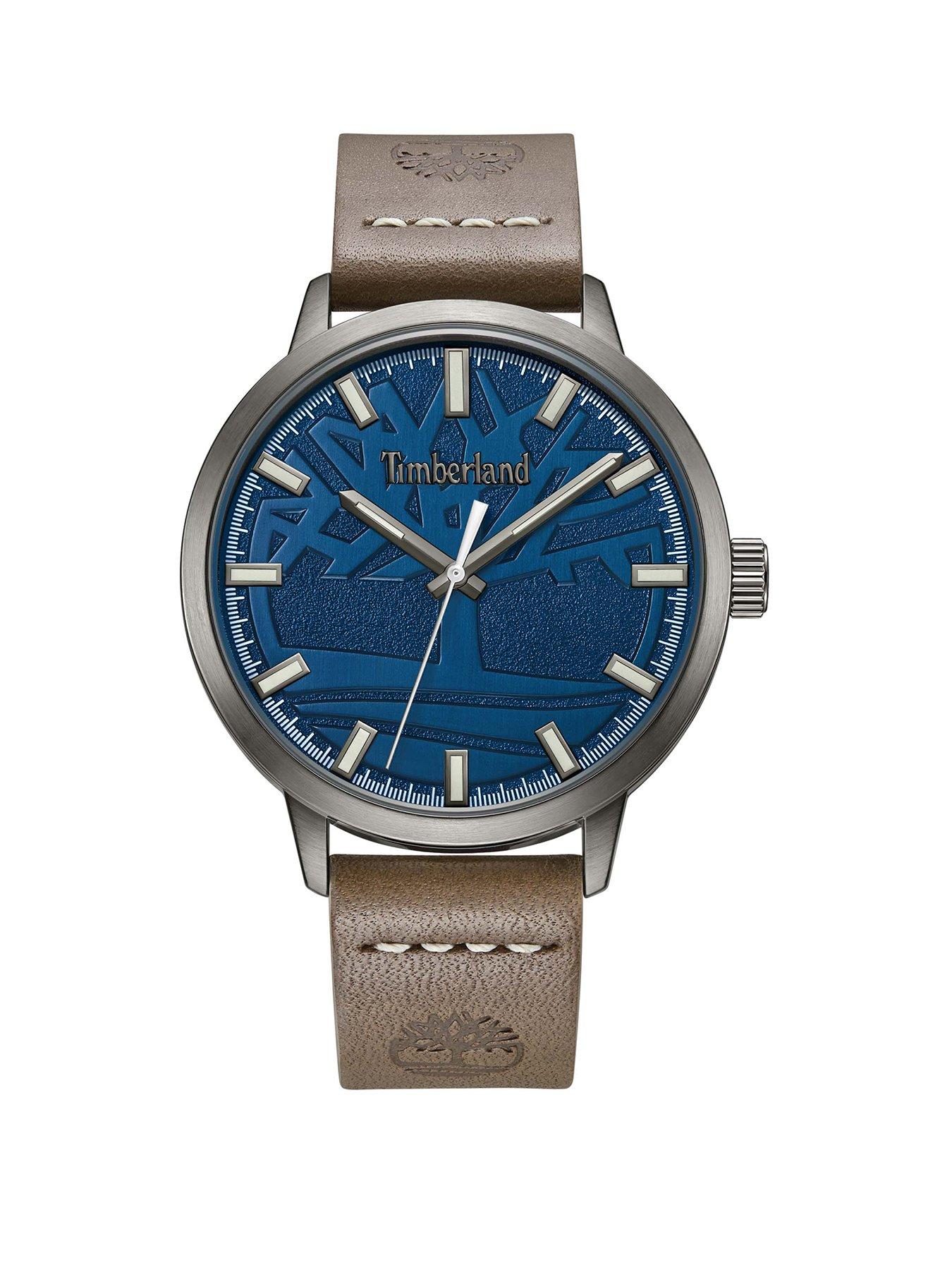 Product photograph of Timberland Goffstown Gun Brown Leather Strap 3atm Watch from very.co.uk