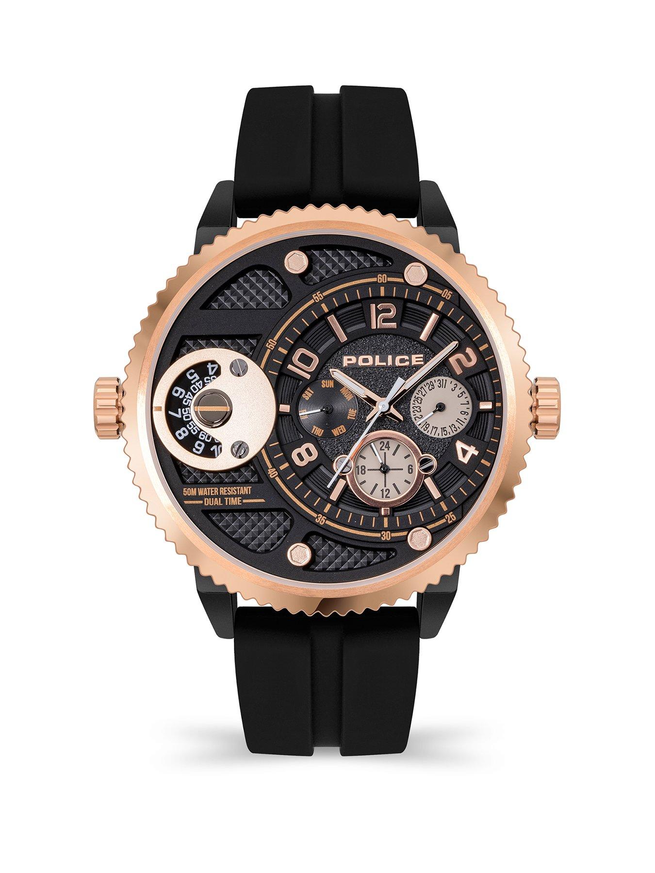 Police Ray Black/RGP Multi Dial Black Sili Strap Watch