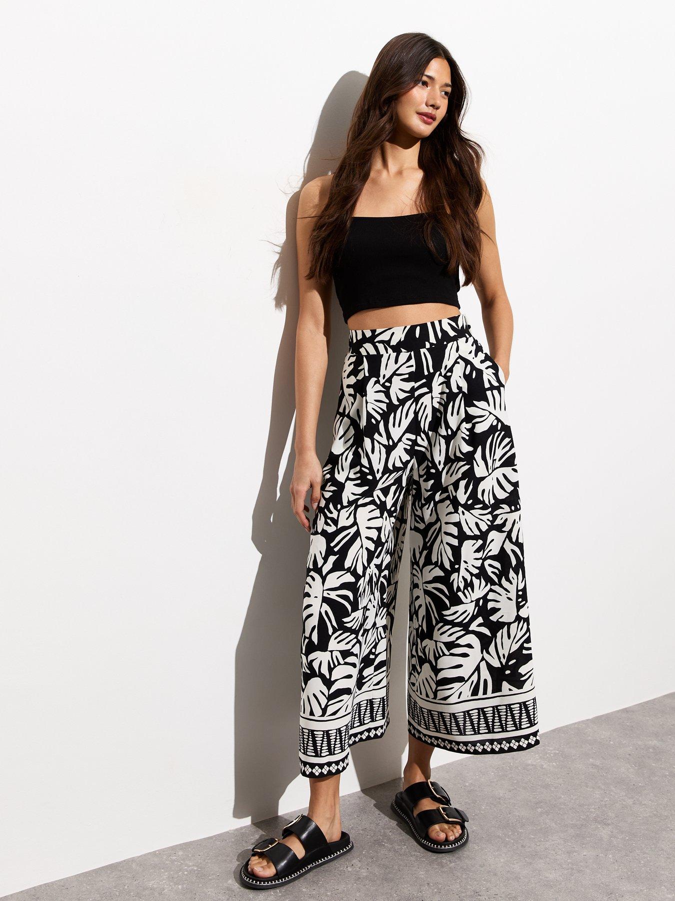 Black and white wide leg trousers best sale