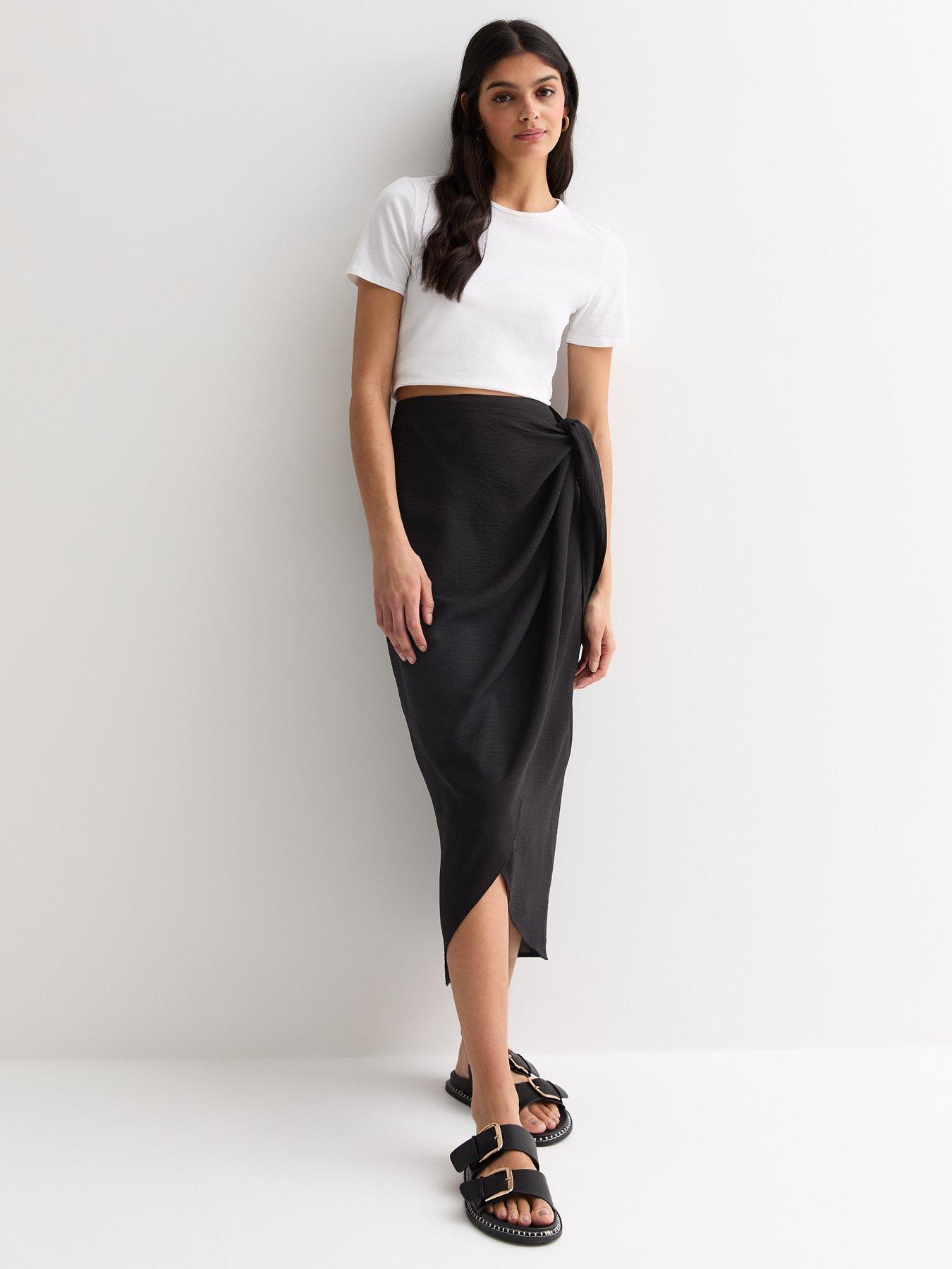 New Look Black Sarong Midi Skirt Very