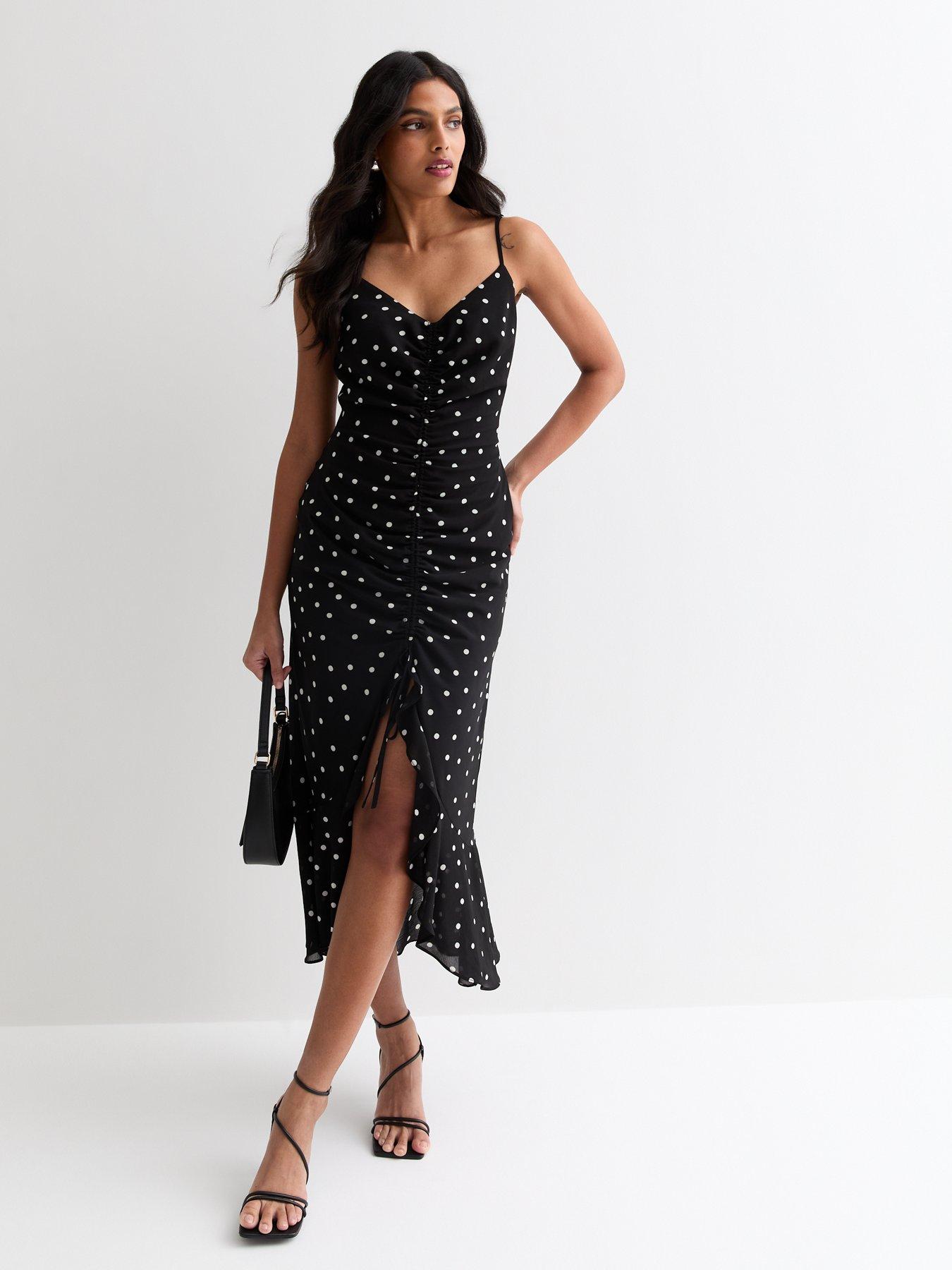 Black spotted asymmetrical dress sale