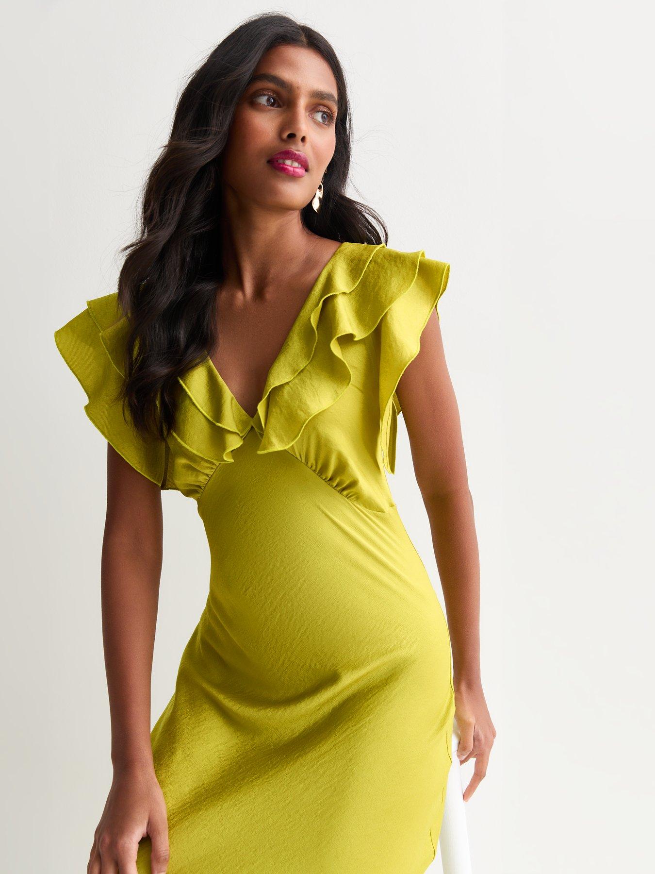 New Look Green Ruffle V Neck Midi Slip Dress Very