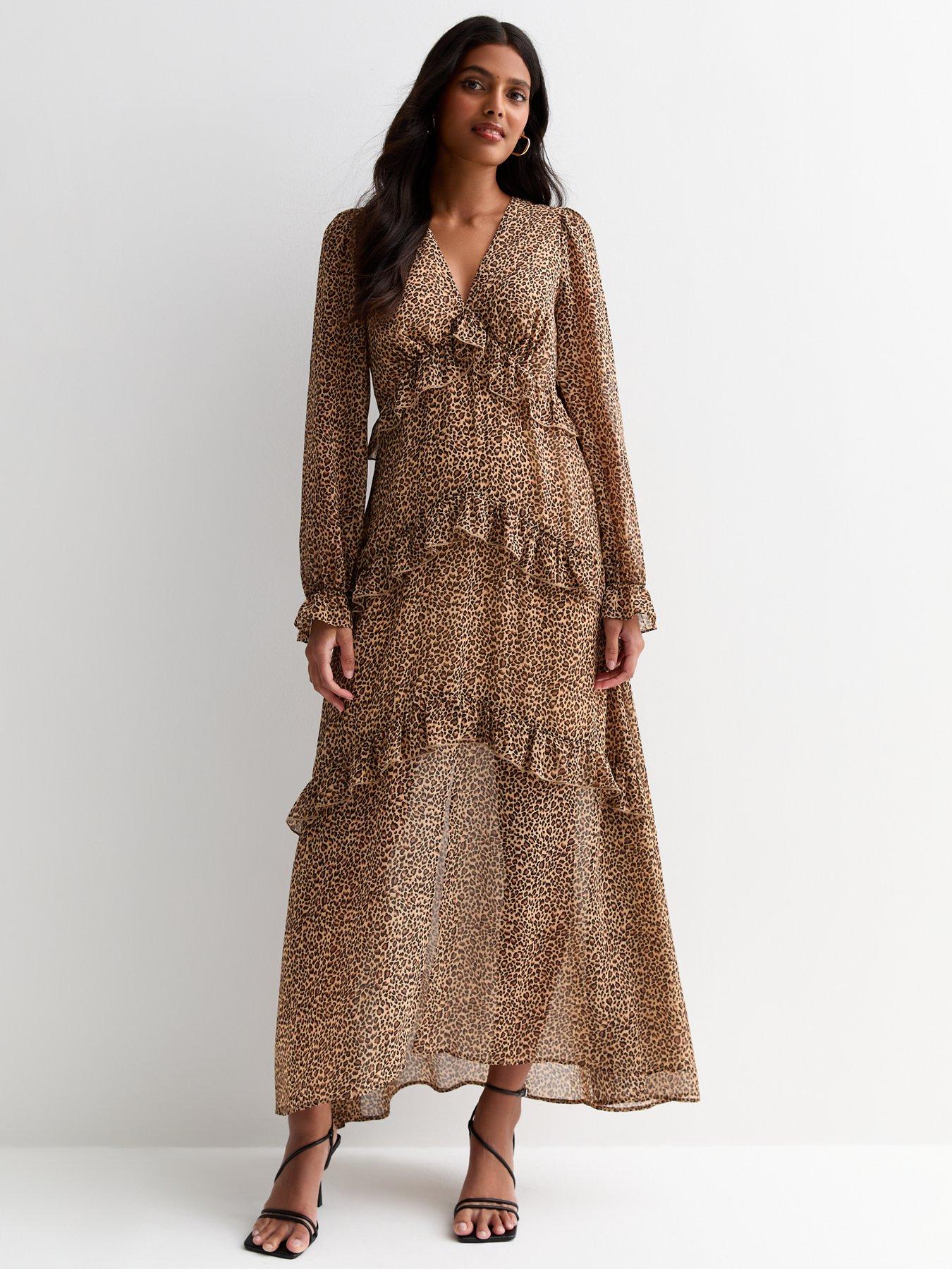 Fluro leopard ruffle hem dress best sale