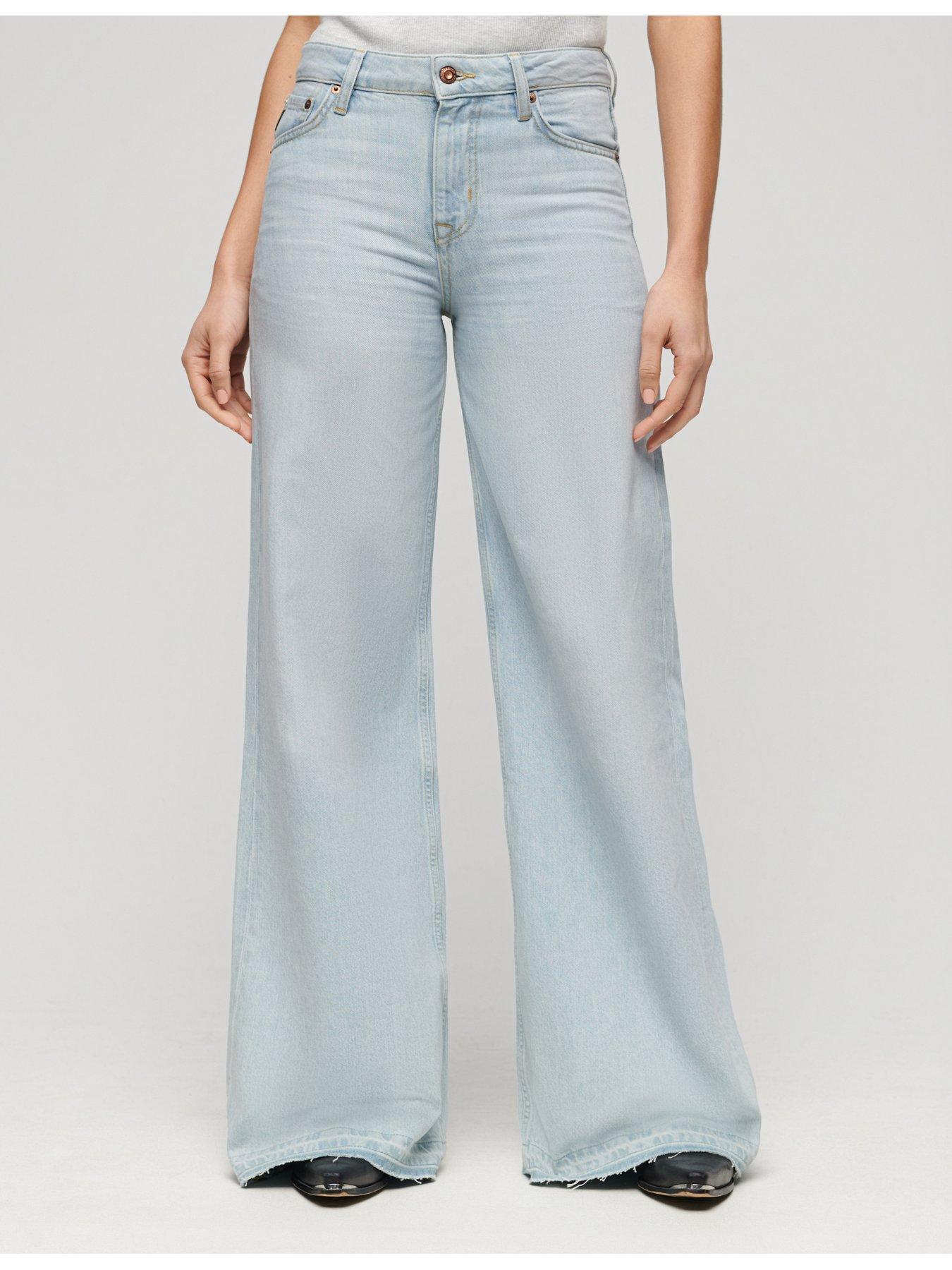Superdry Raw Hem Wide Leg Flare Jeans Blue