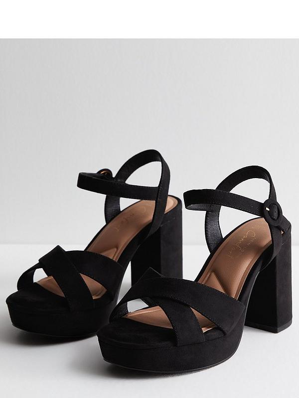 New Look Extra Wide Fit Black Suedette Platform Block Heel Sandals ...