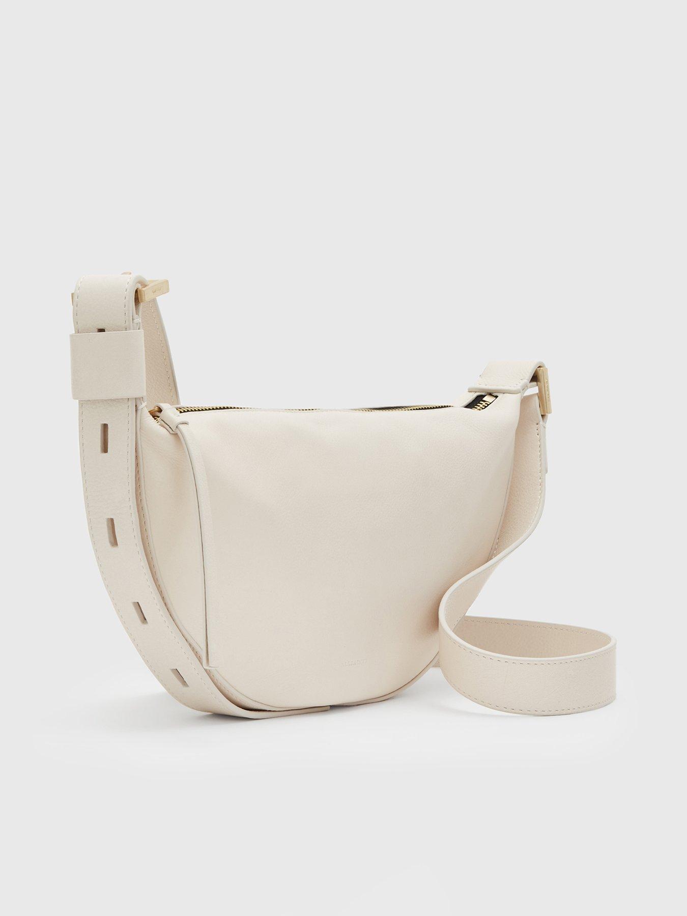 AllSaints Half Moon Leather Crossbody Bag - White | Very.co.uk