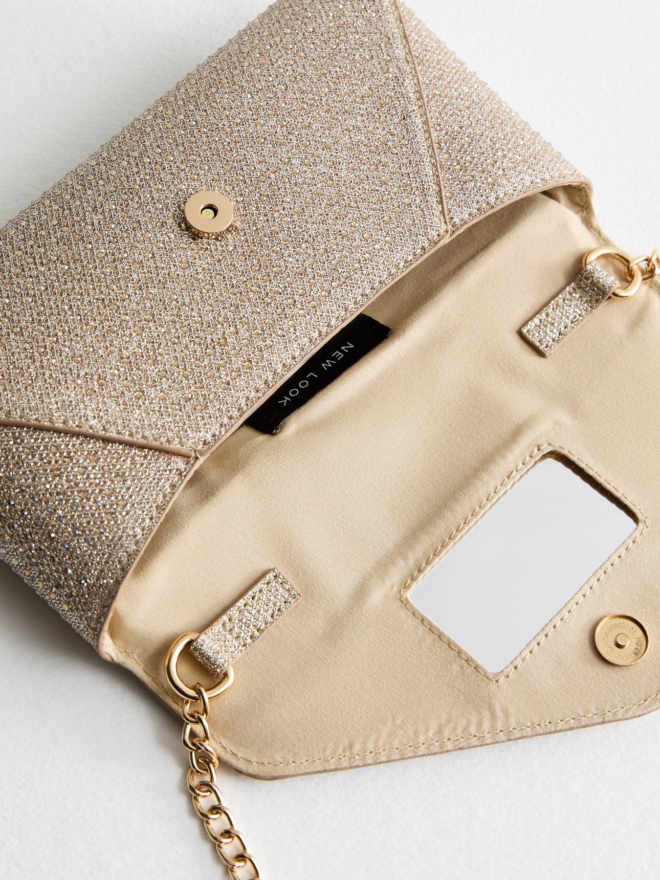 Gold Glitter Diamante Clutch Bag