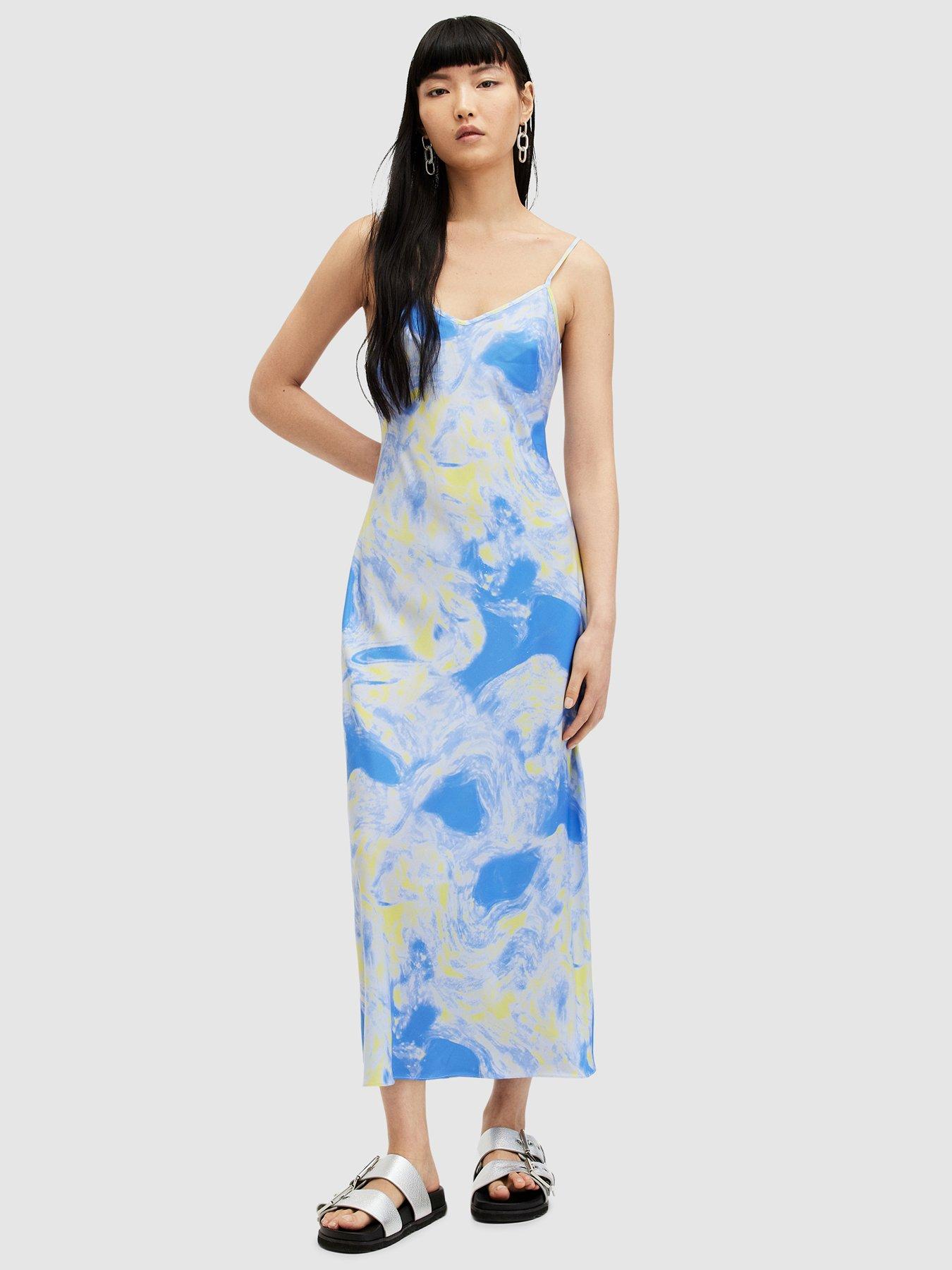 Image 1 of 4 of AllSaints Bryony Spiral Dress - Blue