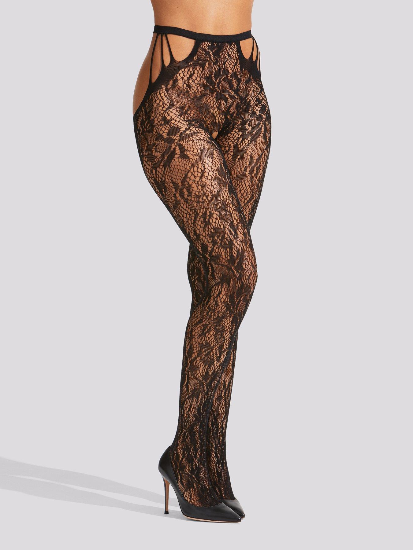 Hosiery Geo Crotchless Fishnet Tights - Black