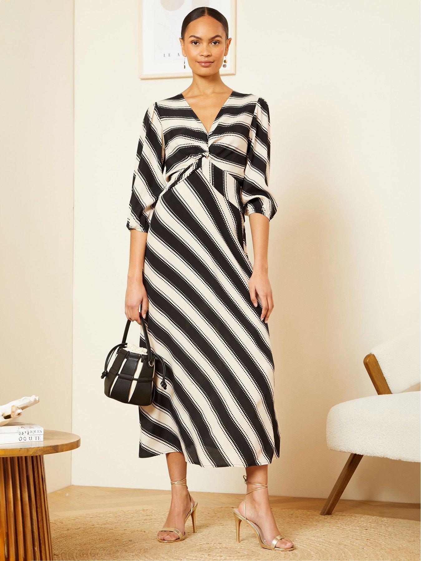 Black and white midi dress with sleeves best sale