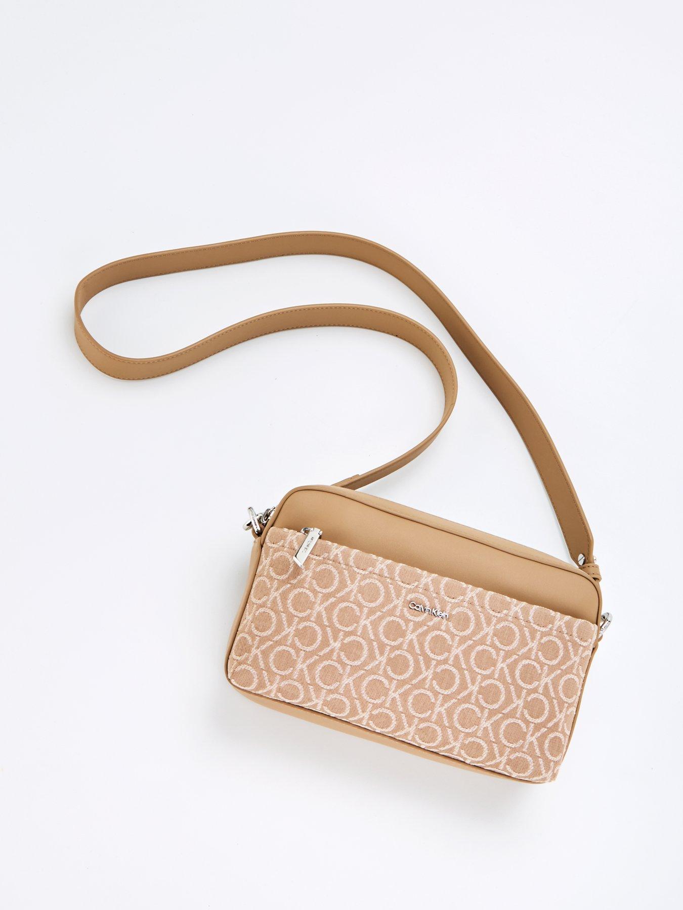 Calvin Klein Monogram Convertible Shoulder Crossbody Bag - Beige  