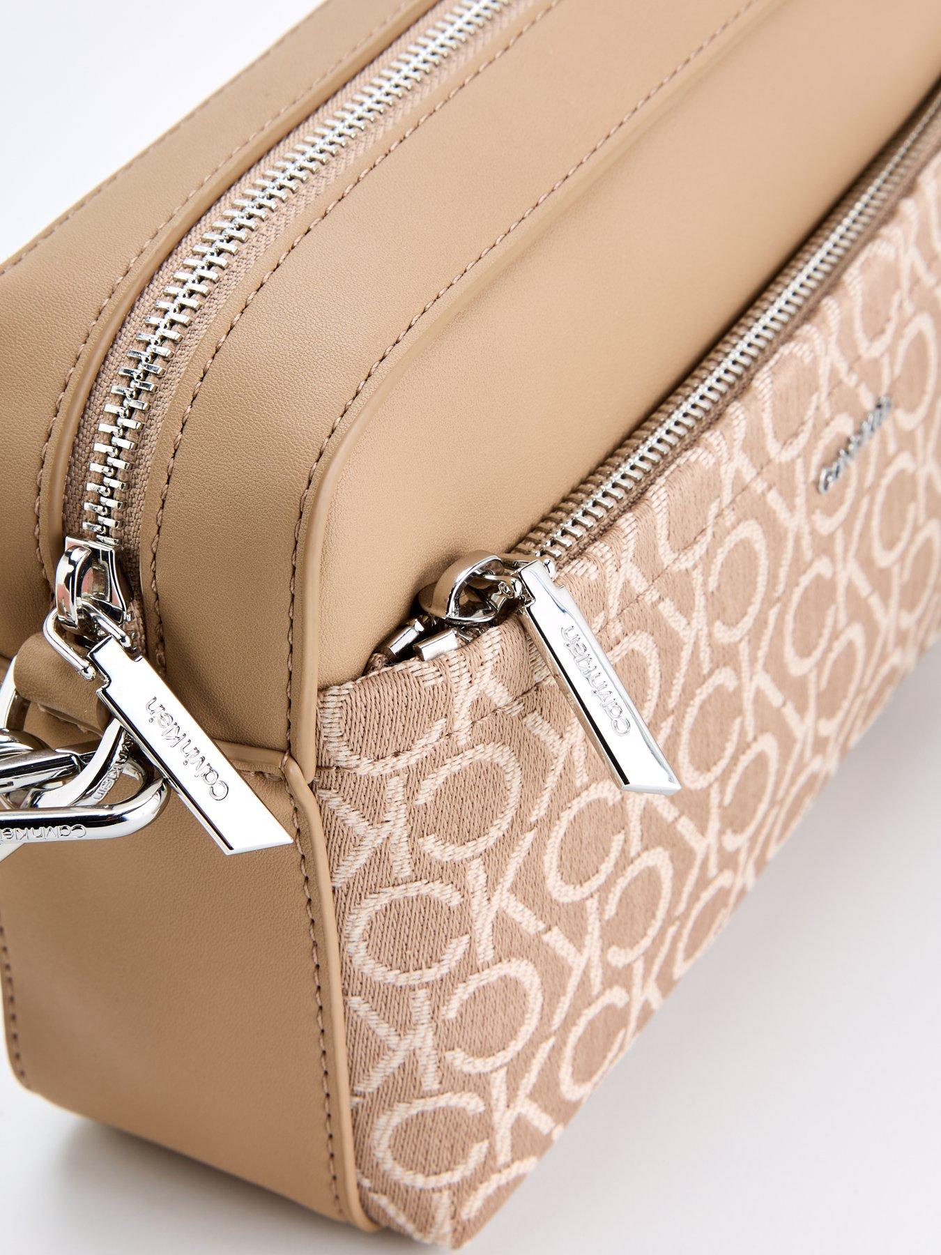 Calvin Klein Monogram Convertible Shoulder Crossbody Bag - Beige  