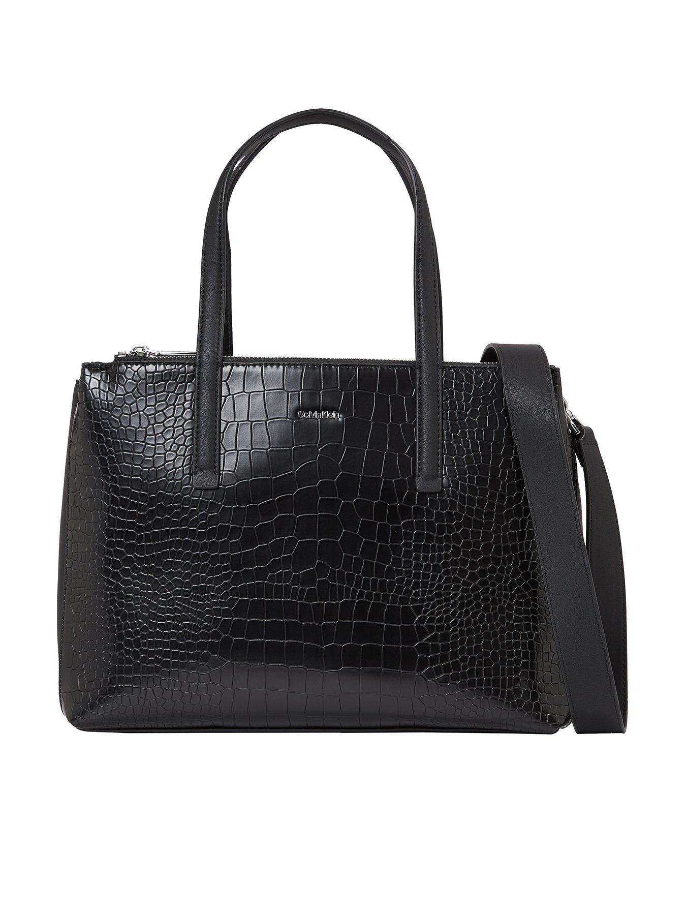 Medium Faux Croc Tote Bag Black
