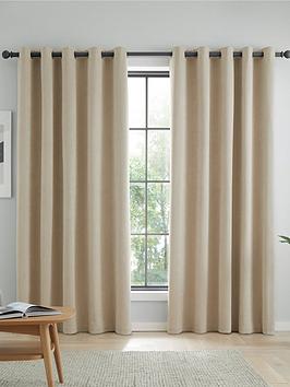 Product photograph of Catherine Lansfield Wilson Thermal Blackout Eyelet Curtains - Natural from very.co.uk