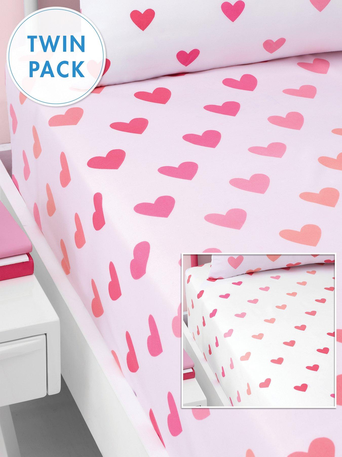 Product photograph of Catherine Lansfield Hearts And Stripes Fitted Sheet Twin Pack - Pink from very.co.uk