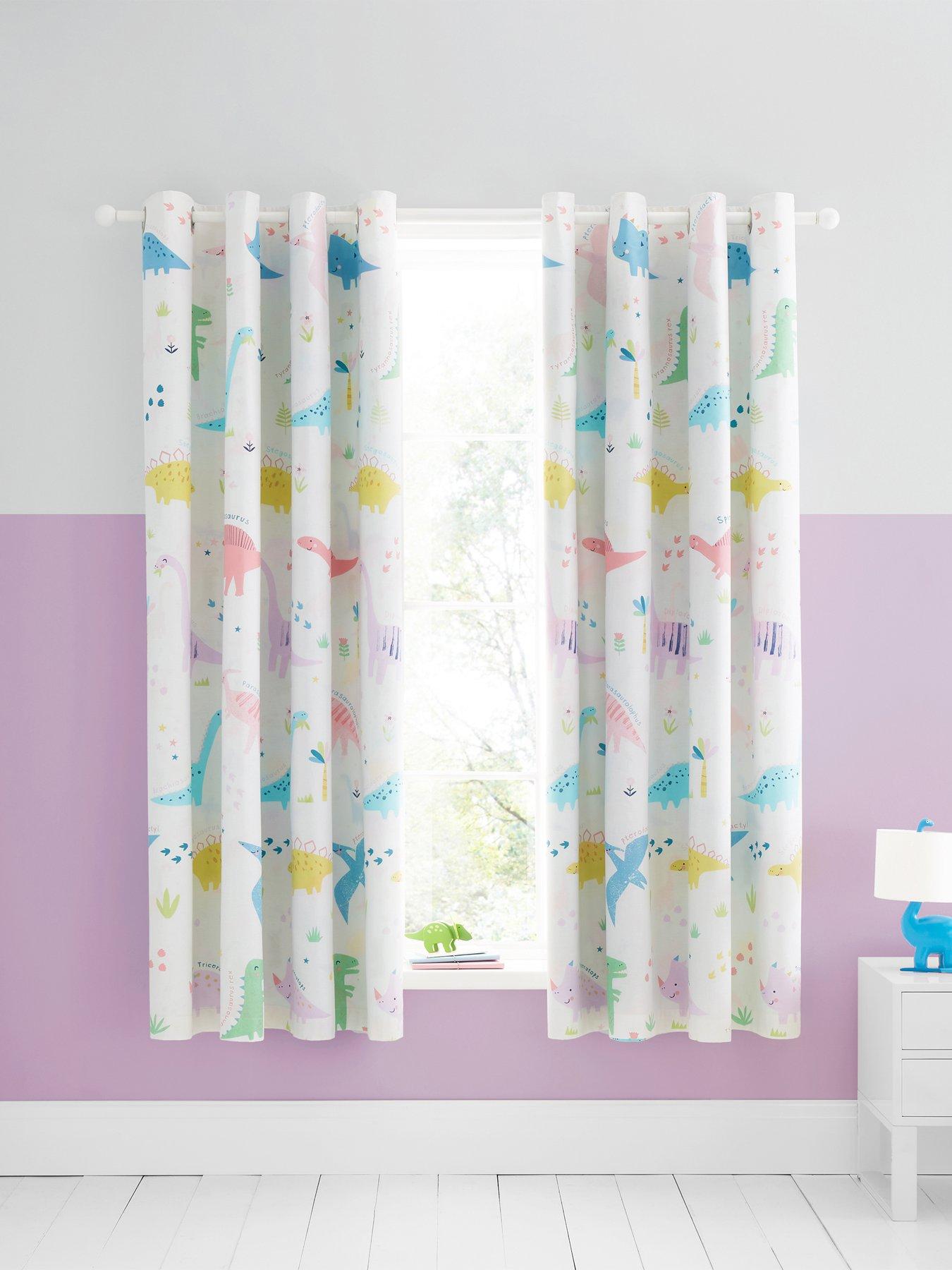 Product photograph of Catherine Lansfield Dinosaur Friends Reversible Eyelet Curtains W168xd183cm W66xd72inches from very.co.uk