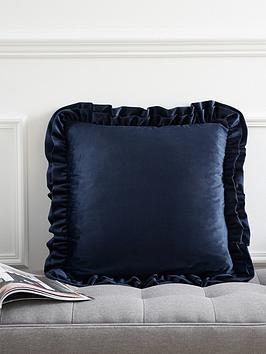 Product photograph of Catherine Lansfield So Soft Velvet Touch Double Frill Cushion - Navy from very.co.uk