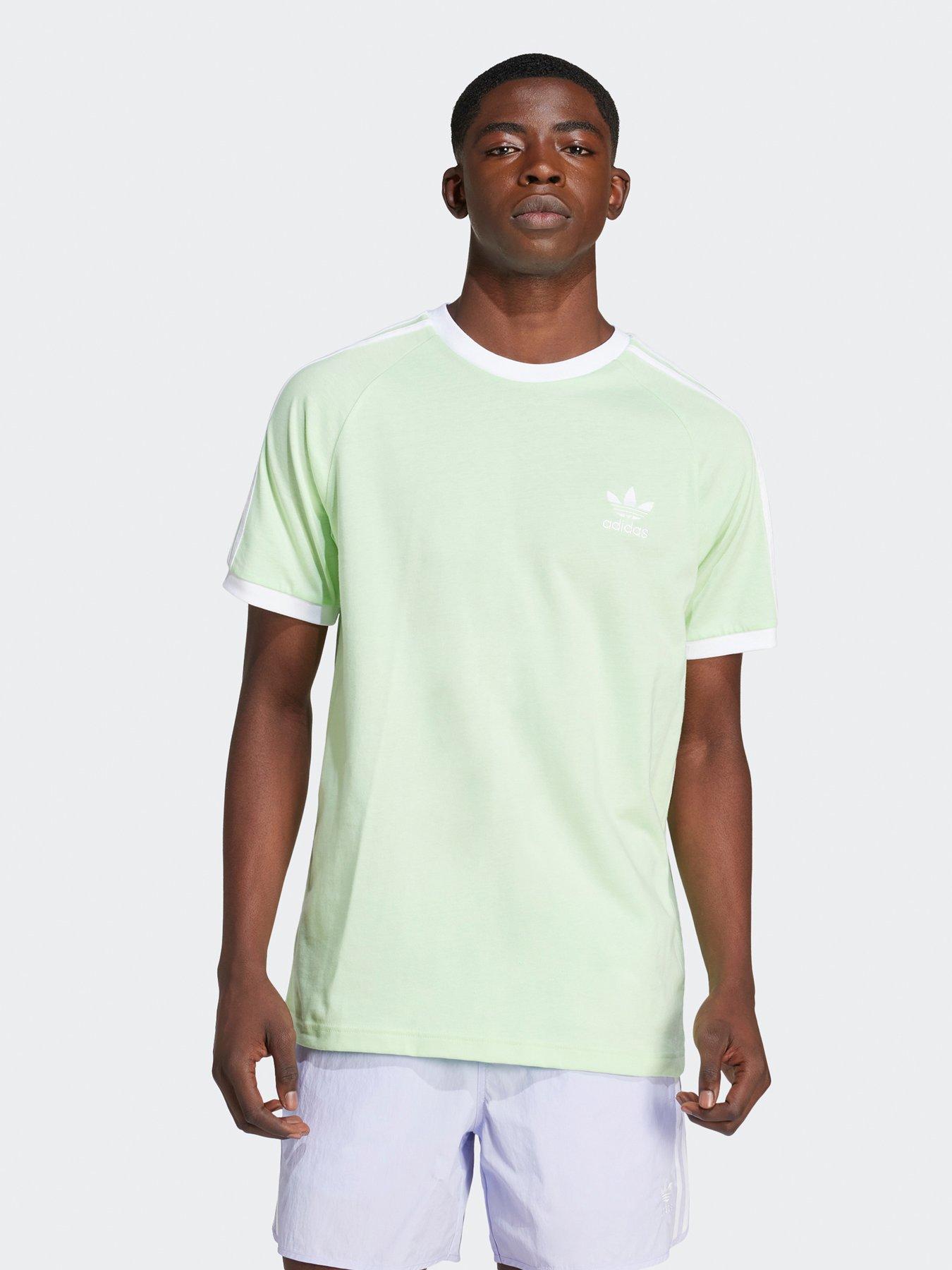 Adidas 3 stripe t shirt mens green best sale