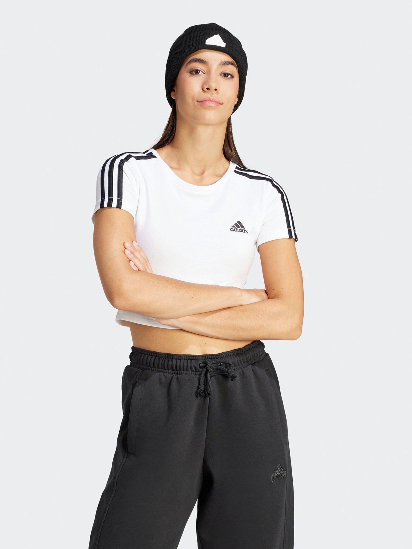 adidas Sportswear Womens 3 Stripe Baby T-Shirt - White, White, Size M, Women