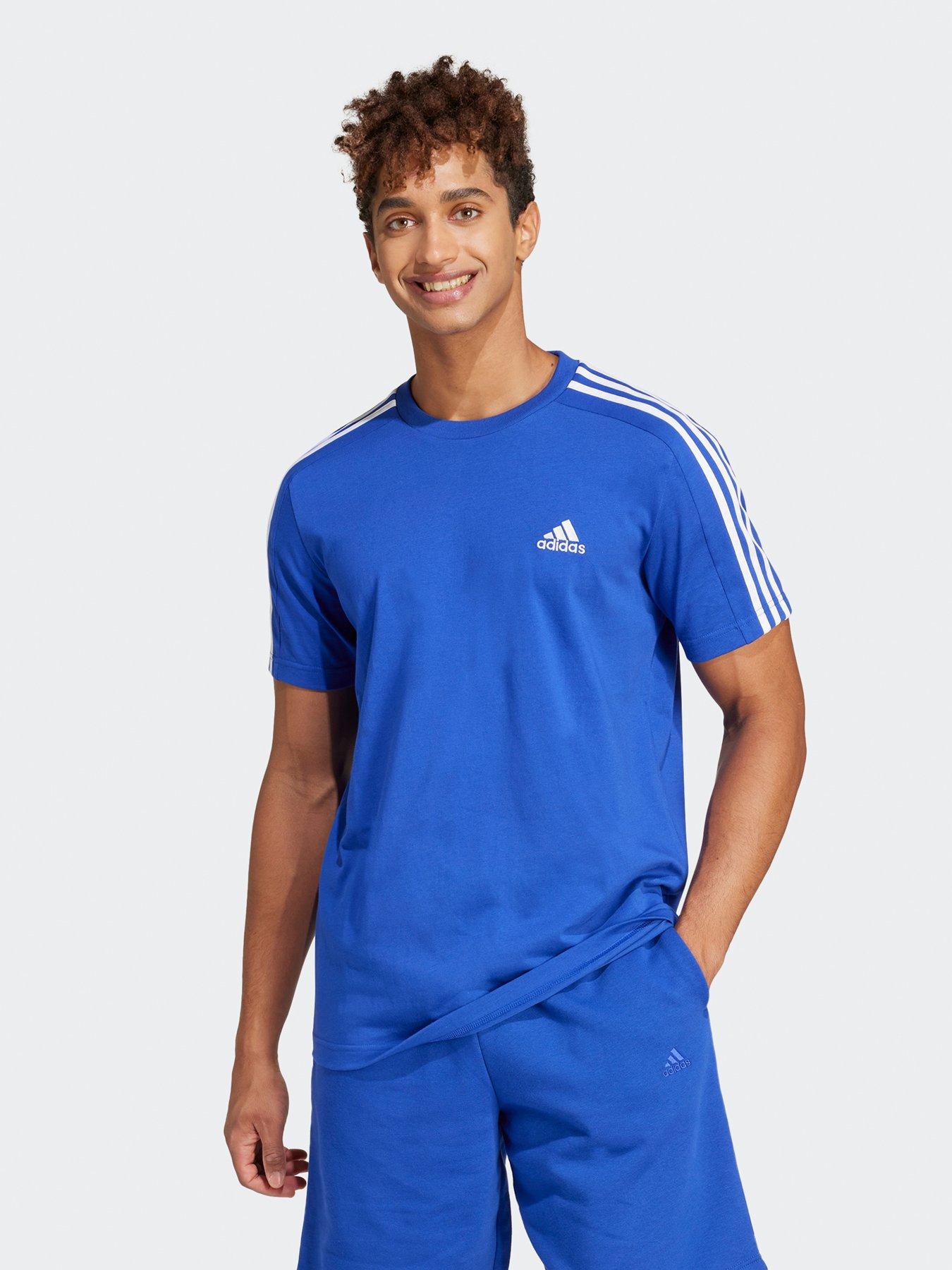 Adidas Sportswear Mens Essentials 3 Stripe Short Sleeve T Shirt Blue Very 7477