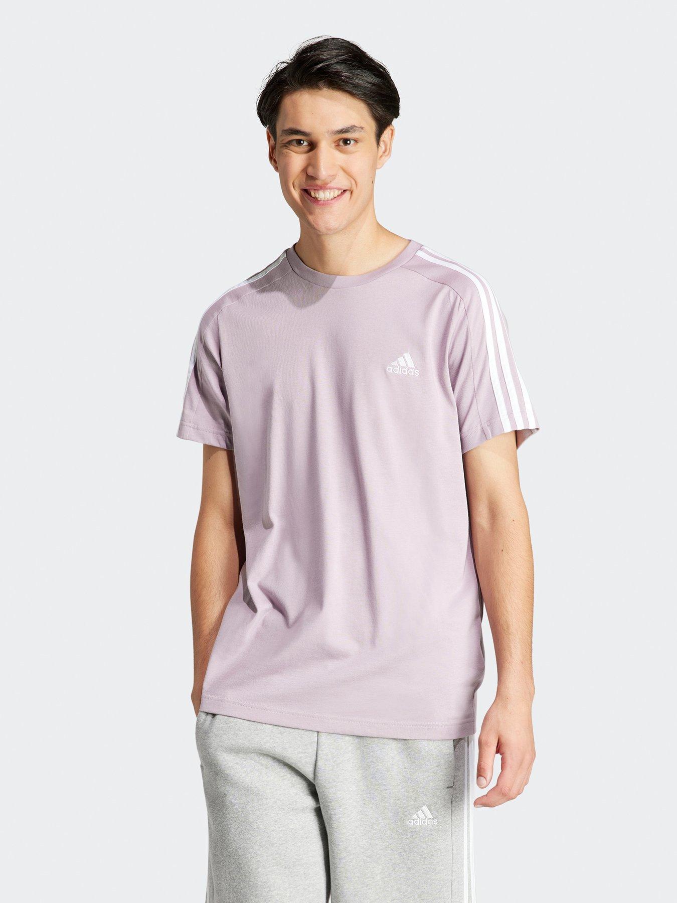 Adidas Sportswear Mens Essentials 3 Stripe Short Sleeve T Shirt Light Pink Uk 6205