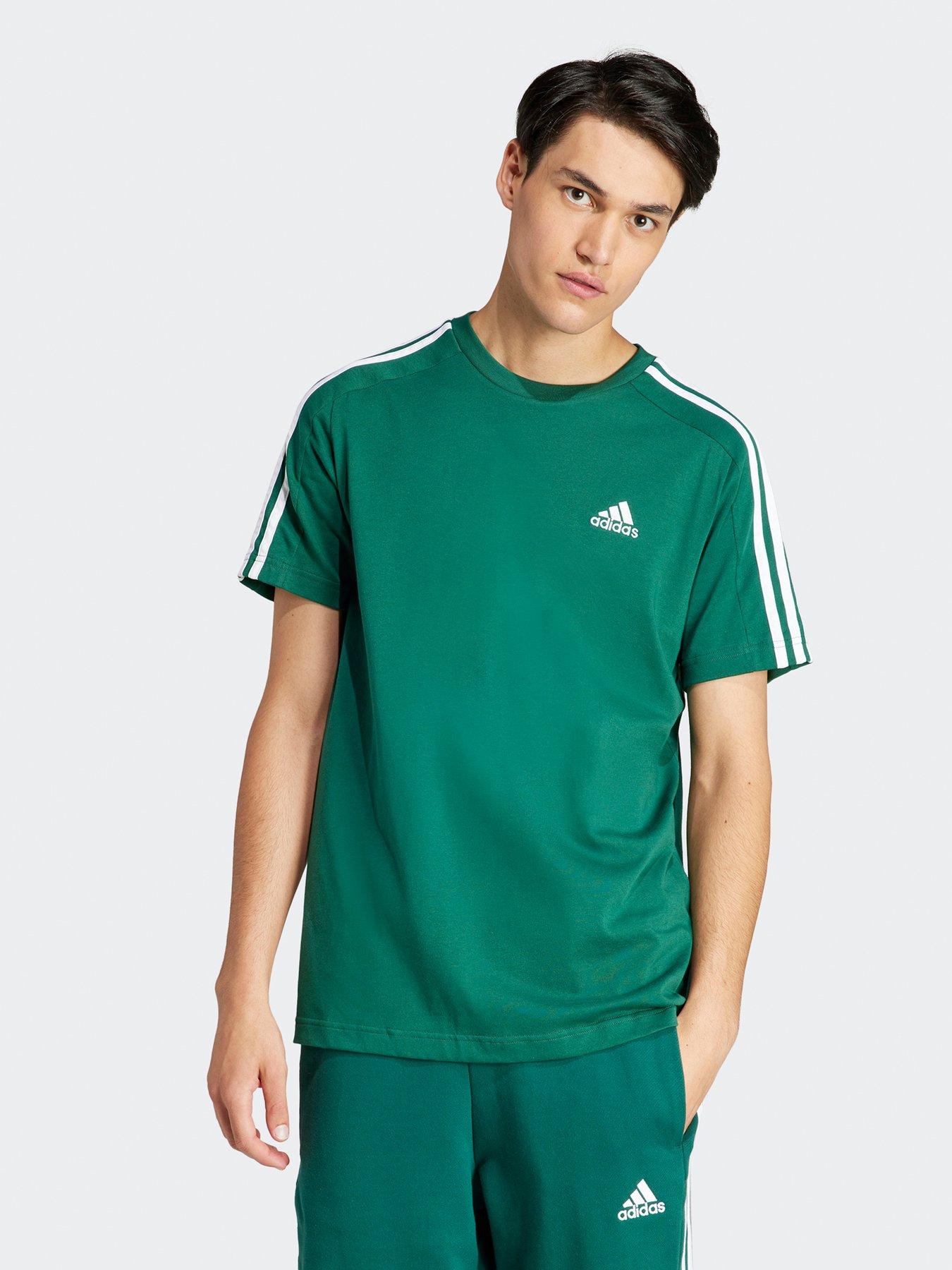 undefined Mens Essentials 3 Stripe Short Sleeve T-Shirt - Green