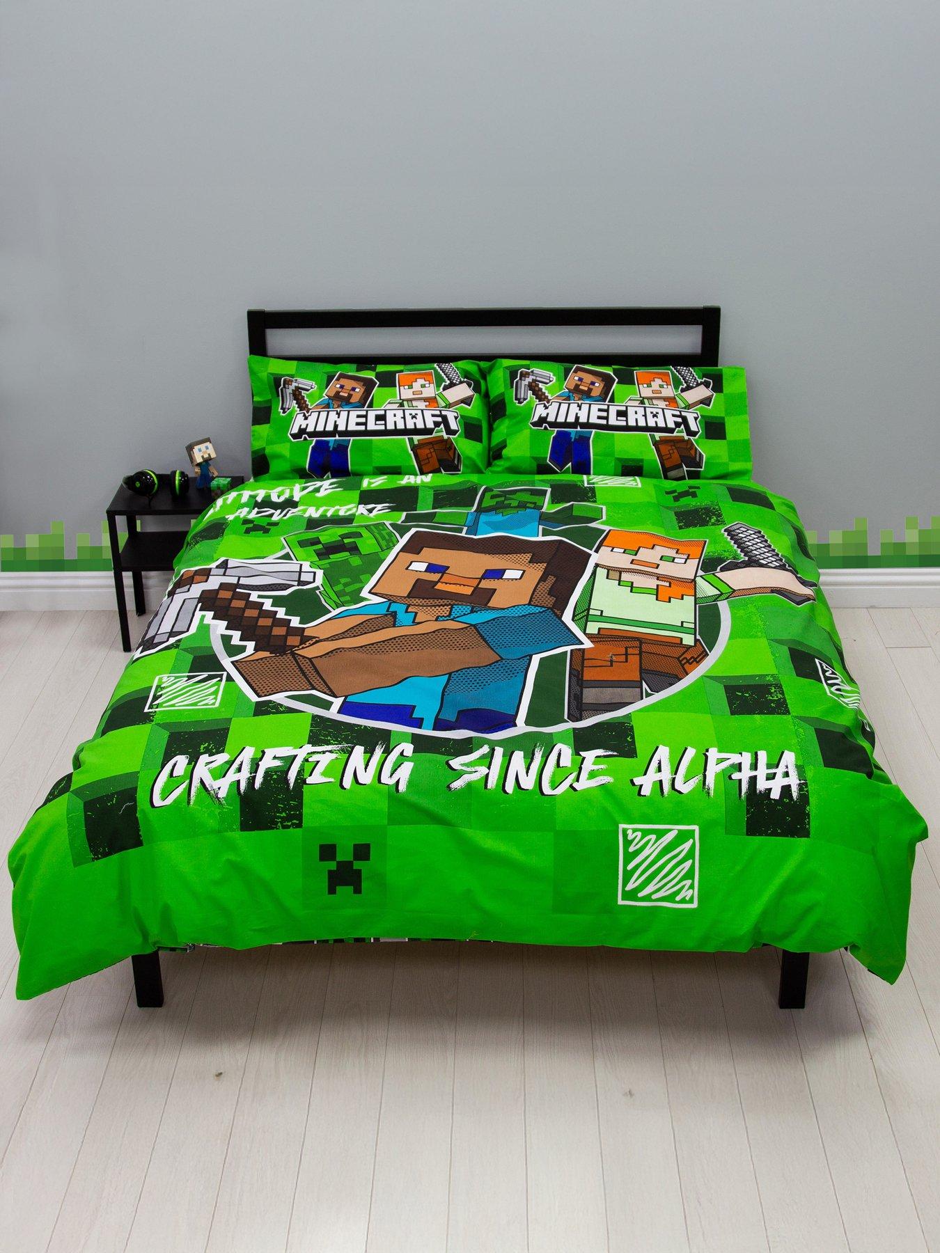 Product photograph of Minecraft Check Panel Double Duvet Cover Set - Multi from very.co.uk