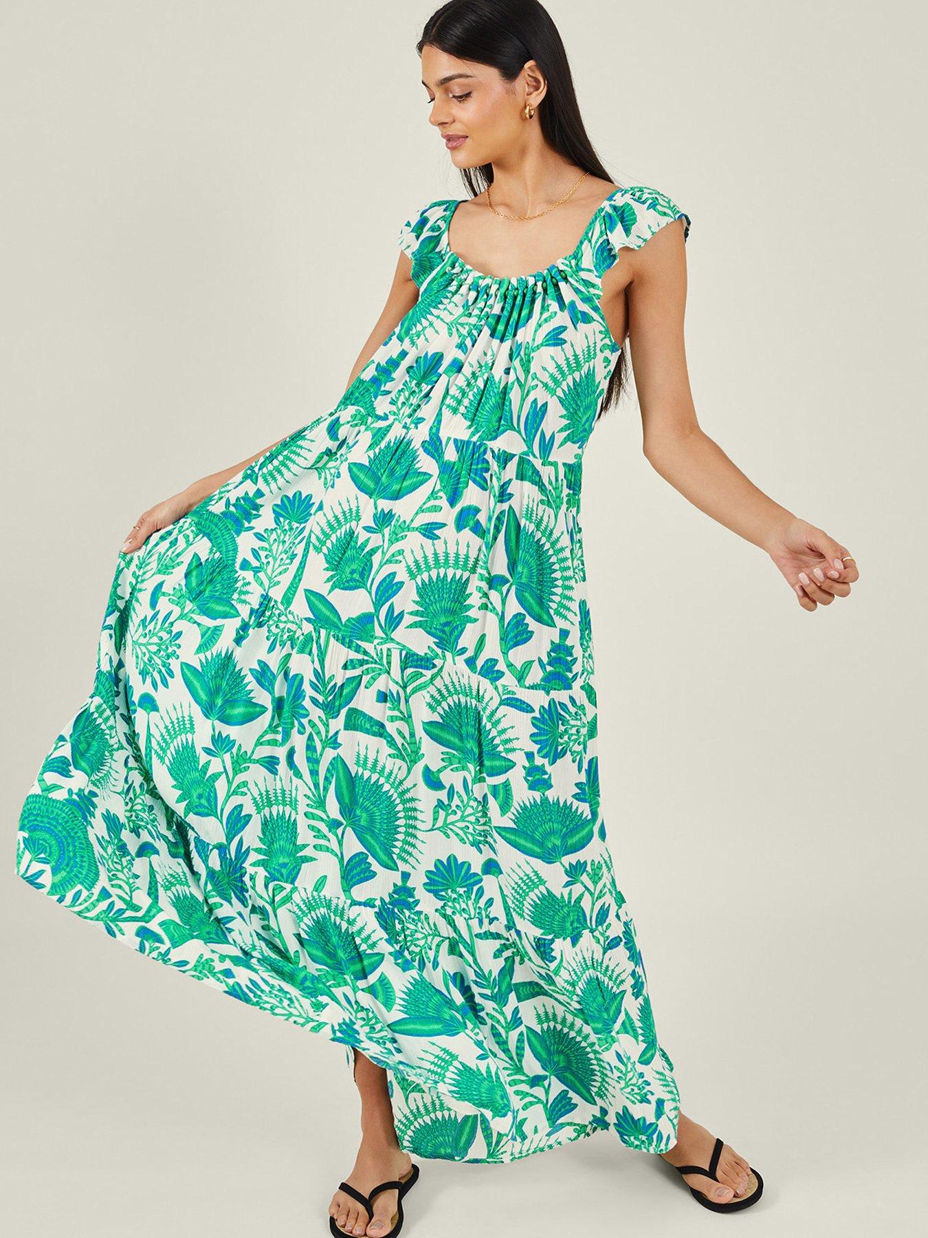 Accessorize Fan Print Beaded Tiered Dress | Very