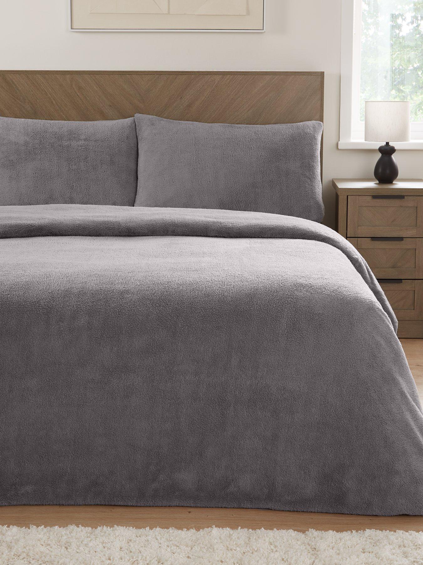 Product photograph of Everyday Teddy Fleece Duvet Cover Set In Grey from very.co.uk