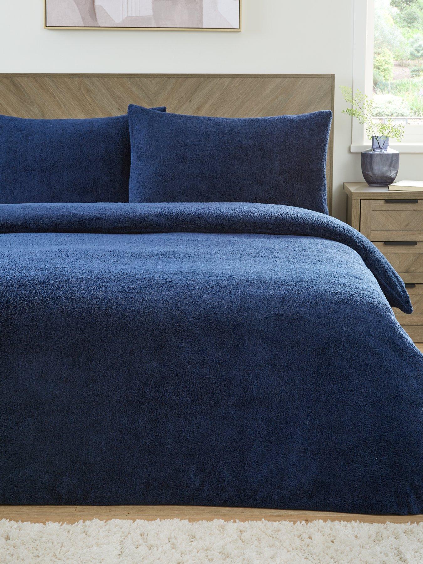 Product photograph of Everyday Teddy Fleece Duvet Cover Set In Navy from very.co.uk