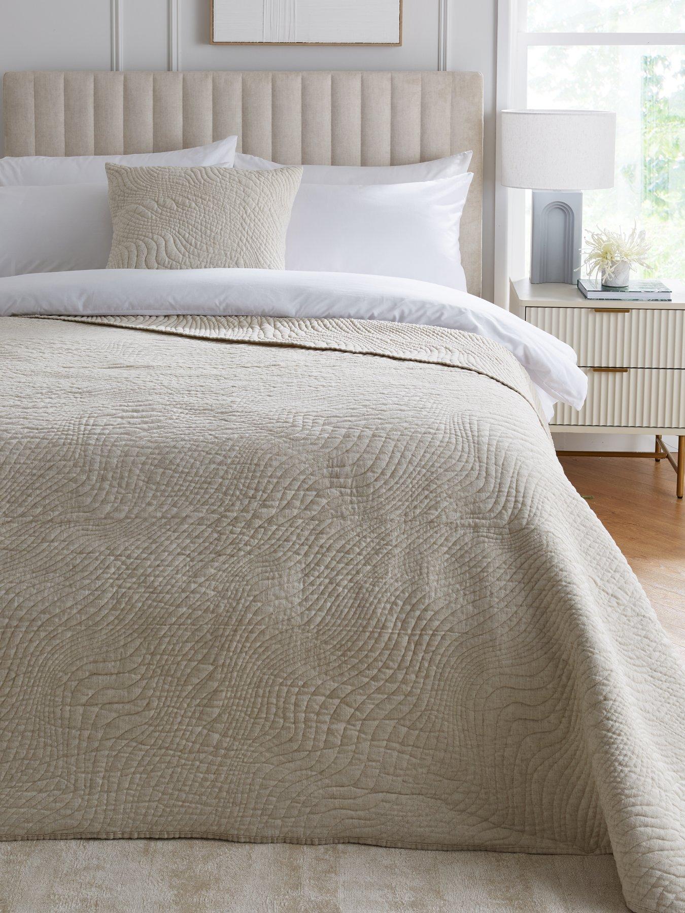 Product photograph of Very Home Natural Luxe Washed Polylinen Quilted Bedspread Throw from very.co.uk