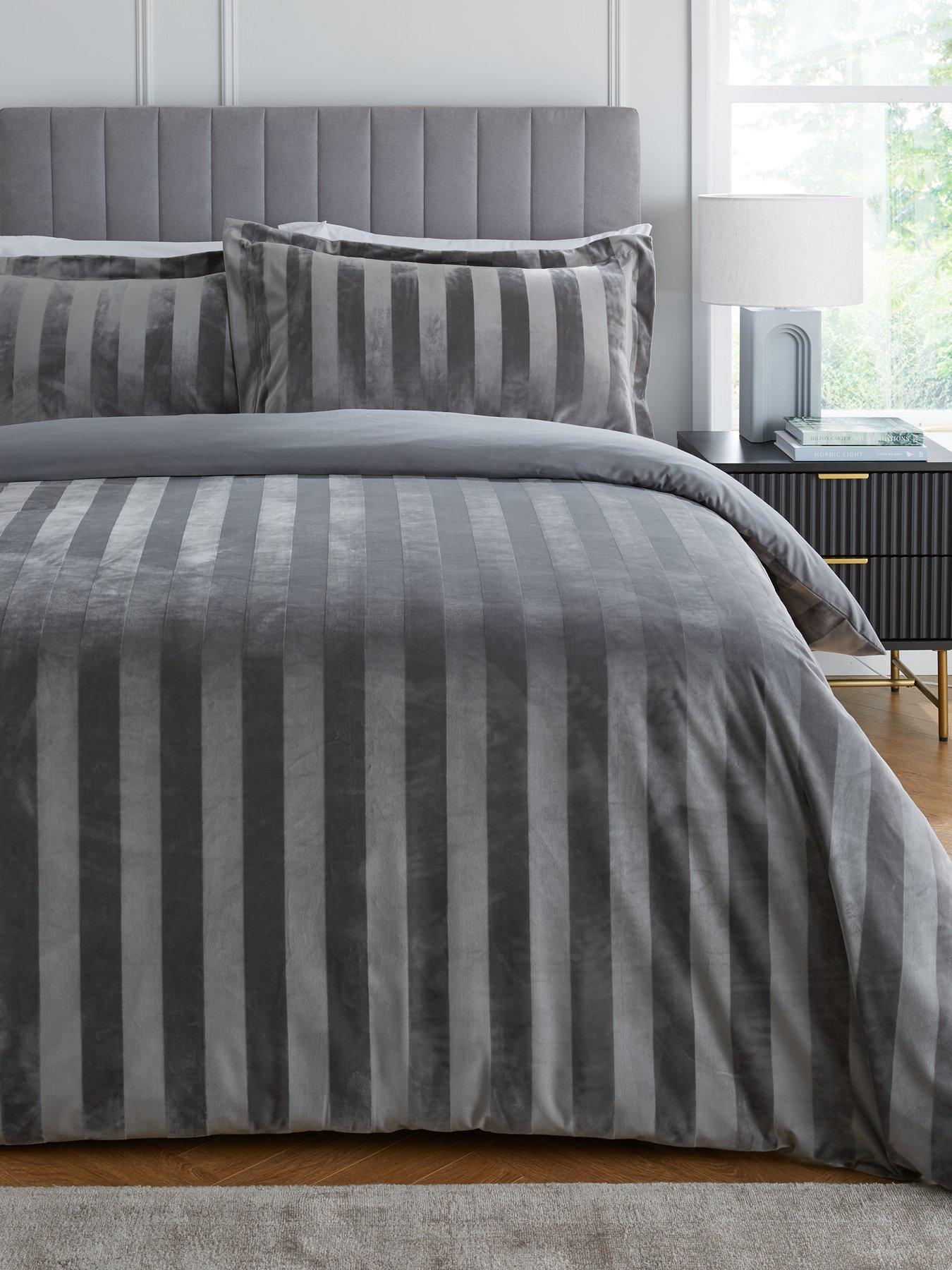 Product photograph of Very Home Luxe Velvet Stripe Duvet Cover Set - Silver from very.co.uk