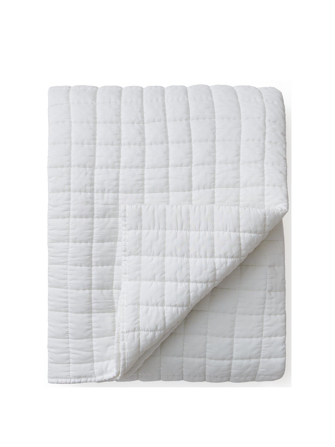 Very Home Washed Quilted Microfibre Bedspread Throw White Very