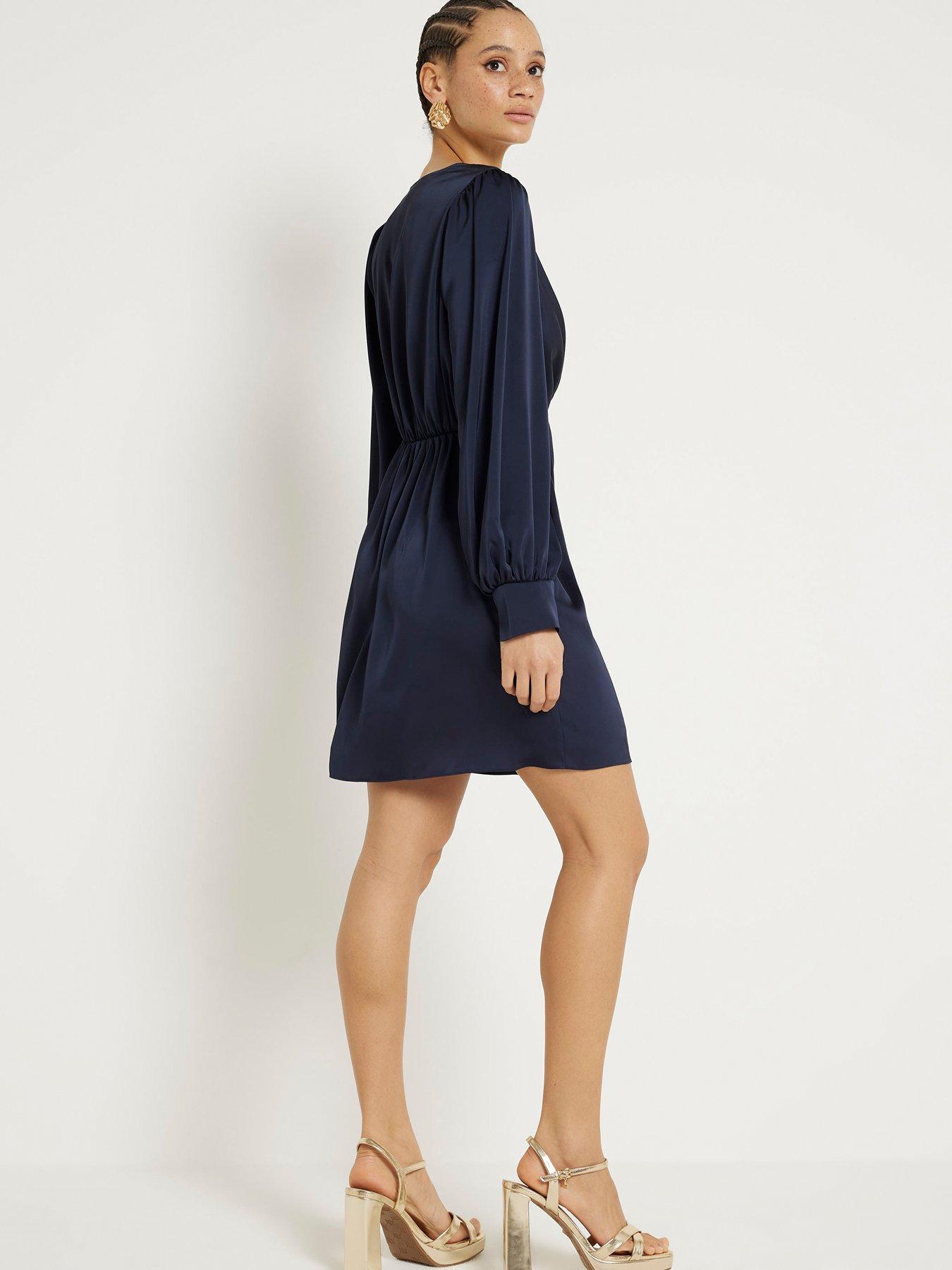 River Island V Neck Twist Front Shirt Dress Navy Very