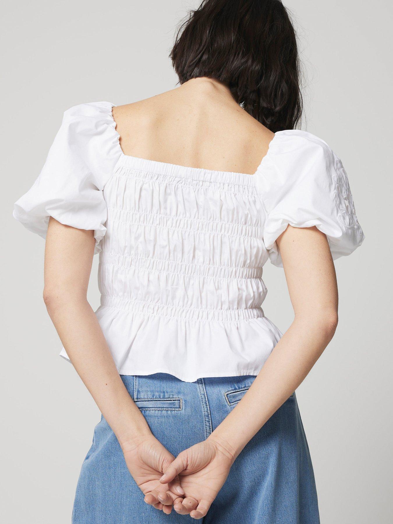 River Island Cut Out Shirred Top - White | Very.co.uk