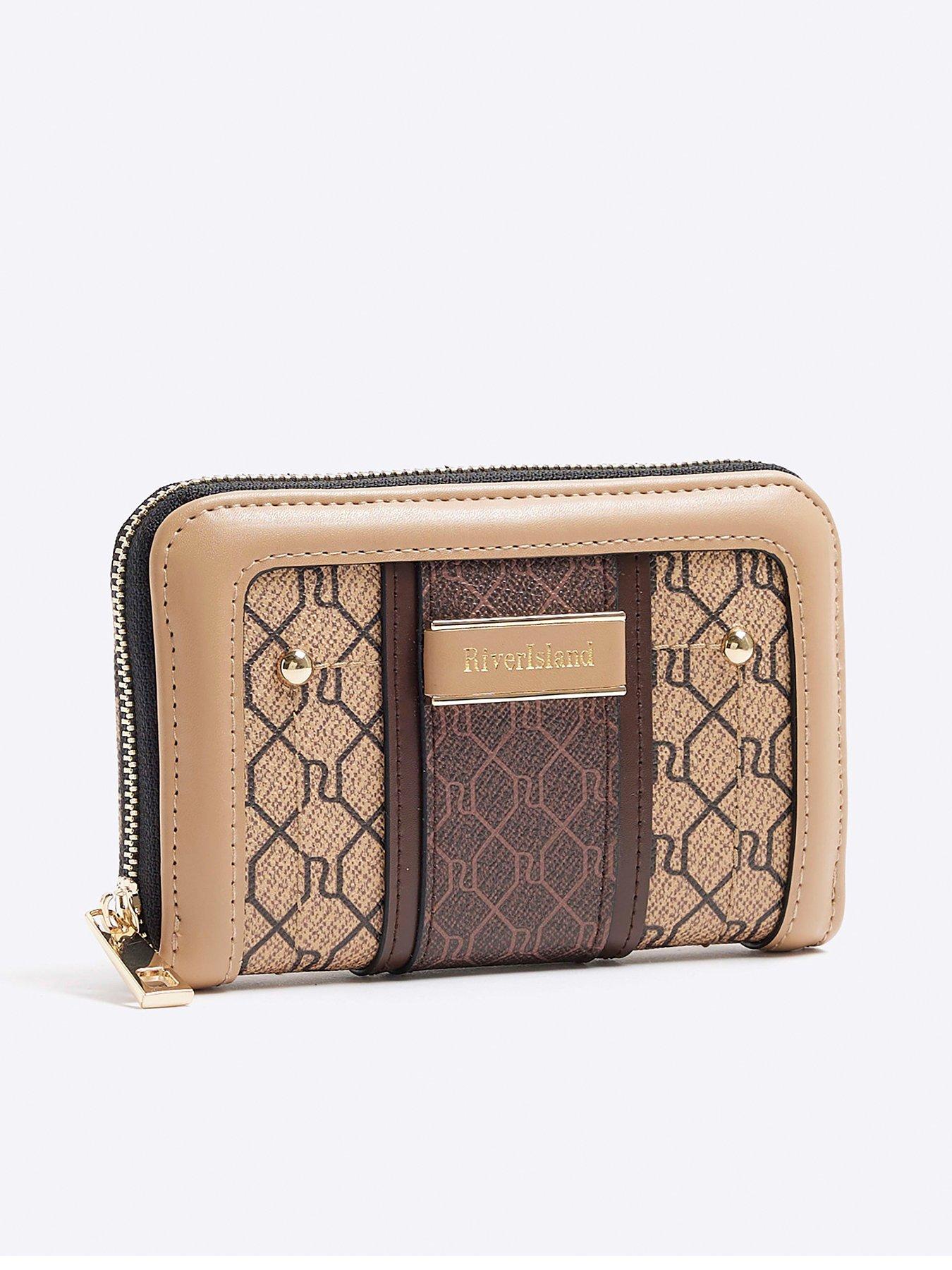 River Island Monogram Panelled Zip Around Purse Brown Very