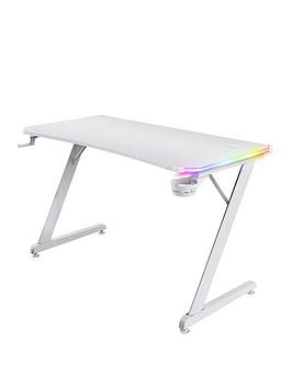 Product photograph of Trust Gxt709w Luminus White Gaming Desk With Adjustable Rgb Led Lighting from very.co.uk