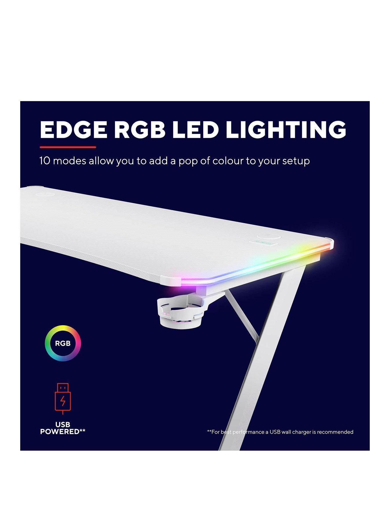 Image 3 of 5 of Trust GXT709W Luminus White Gaming Desk with Adjustable RGB LED Lighting