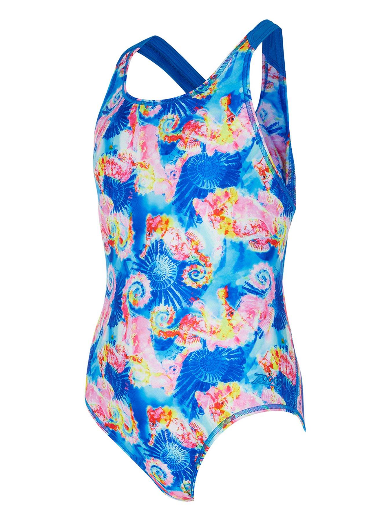 undefined Aqua Pony Flyback Girls Swimsuit-blue