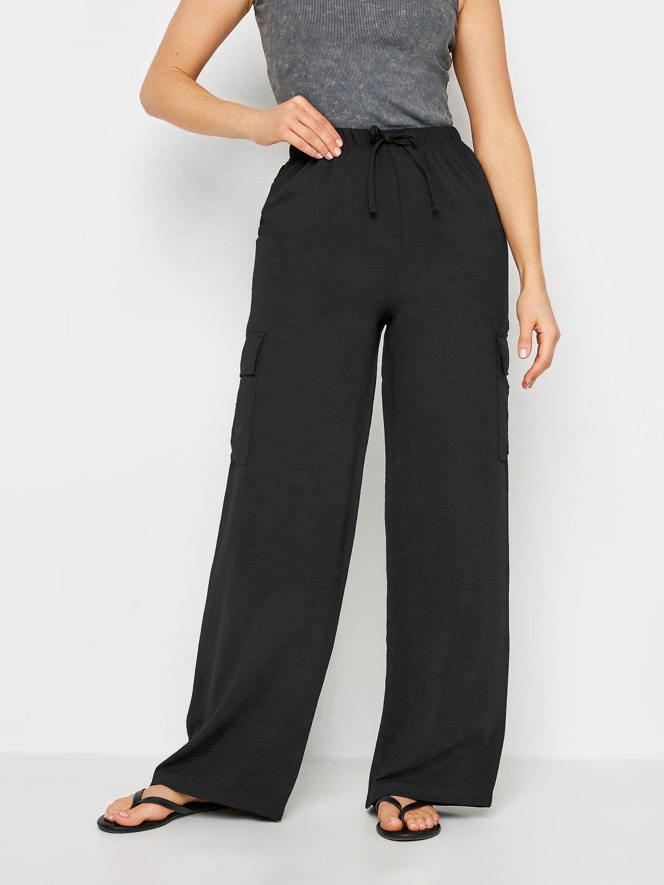 Long Tall Sally Tall Black Crepe Cargo Wide Leg Trousers | Very.co.uk