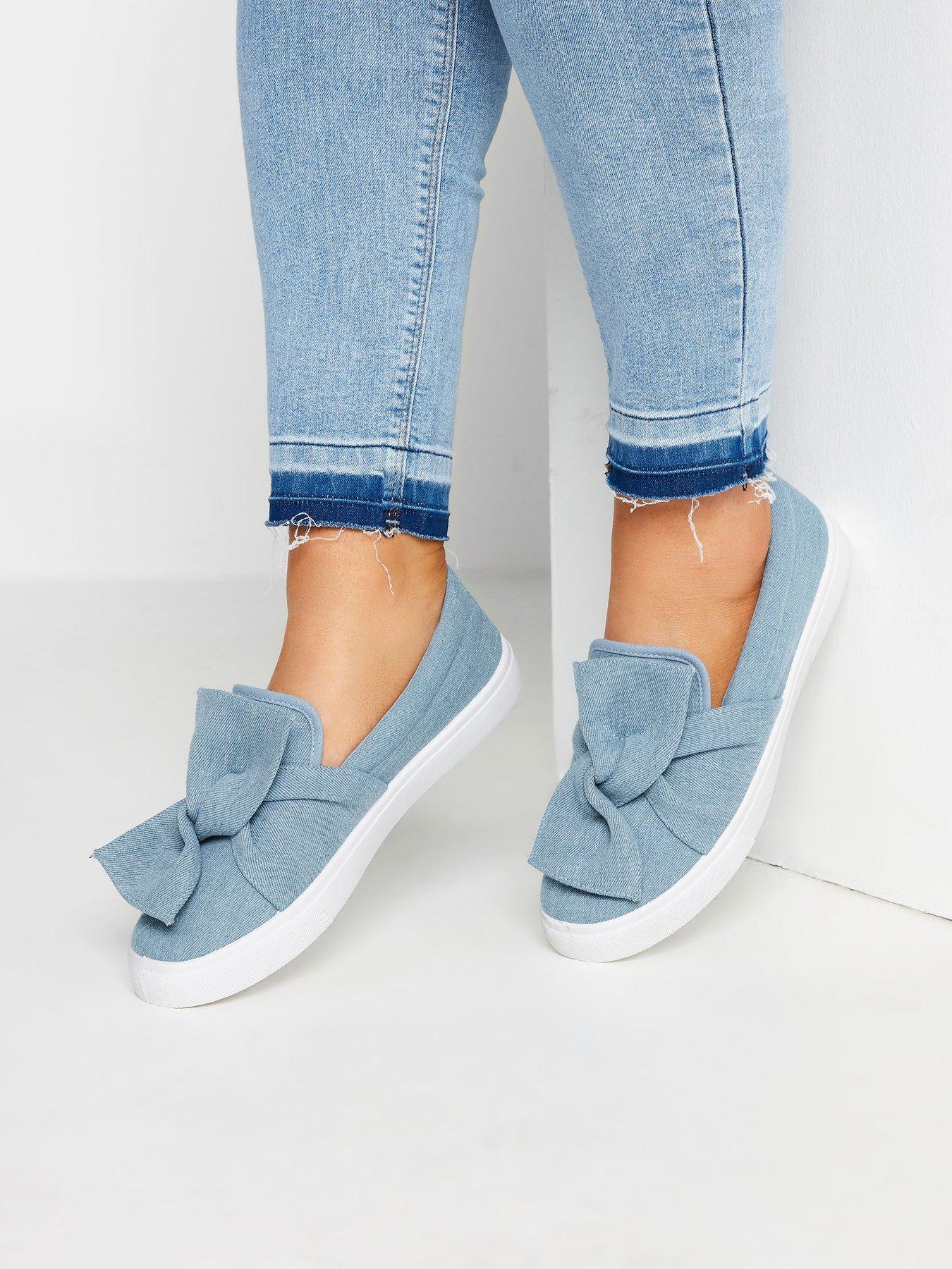 Yours Wide Fit Twist Bow Denim Trainers Blue Very