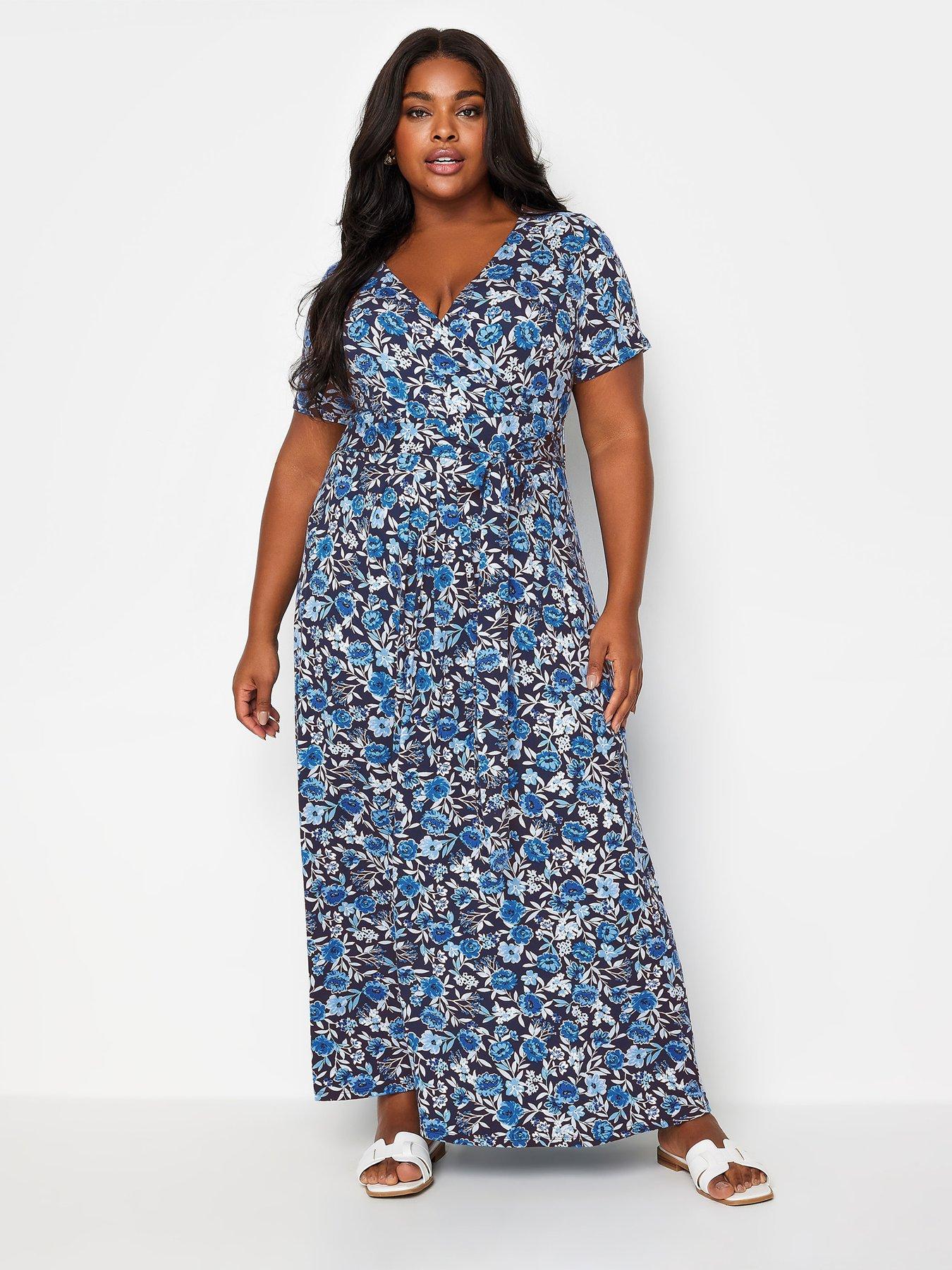 Yours Curve V/E Wrap Dress Navy Based Picnic | Very.co.uk