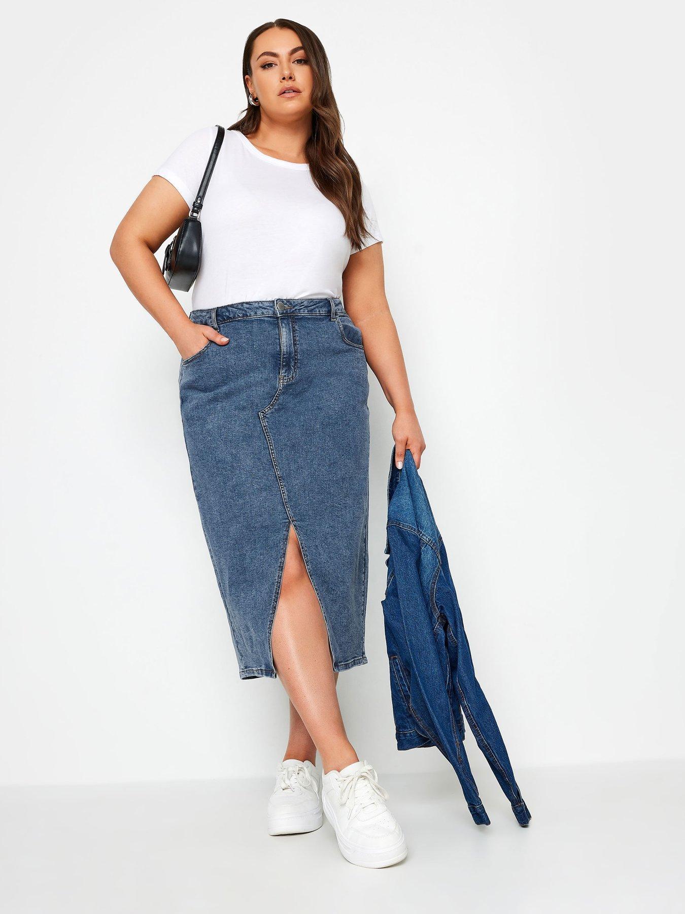 Curve Elastic Waist Skirt Blue