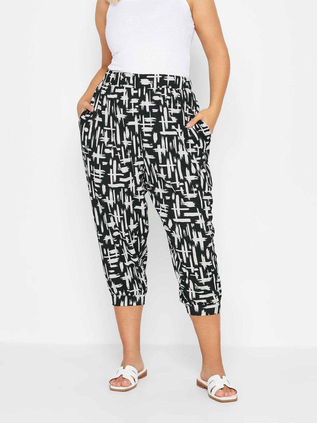 Yours Curve Stripe Cropped Jersey Harem Jogger - Black