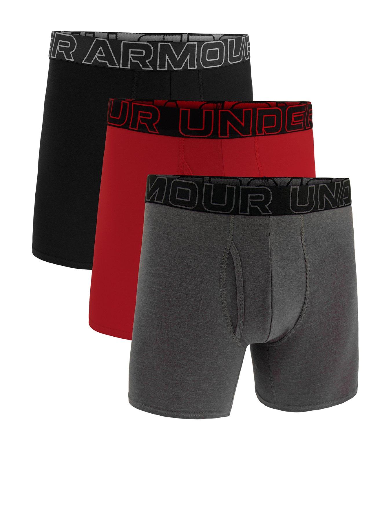UNDER ARMOUR 3 Pack Men's 6 Inch Performance Cotton Solid Boxers - Black/Red/Grey
