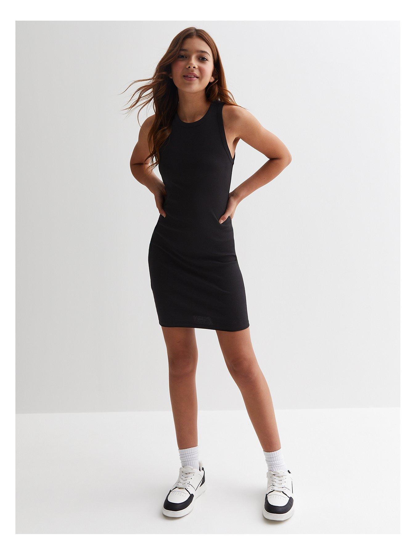 undefined Girls Black Ribbed Racer Dress