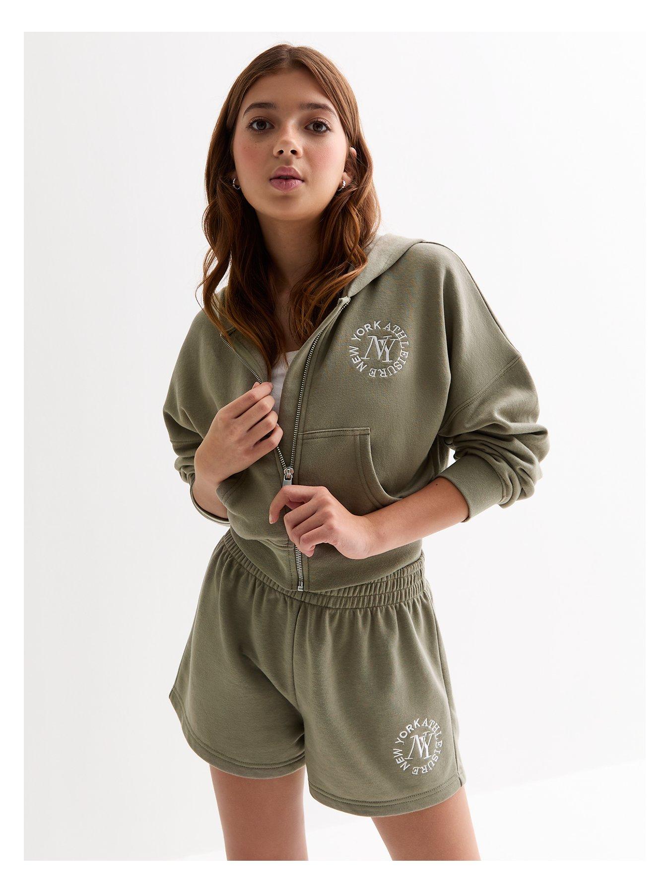 Girls Khaki NY Logo Crop Hoodie