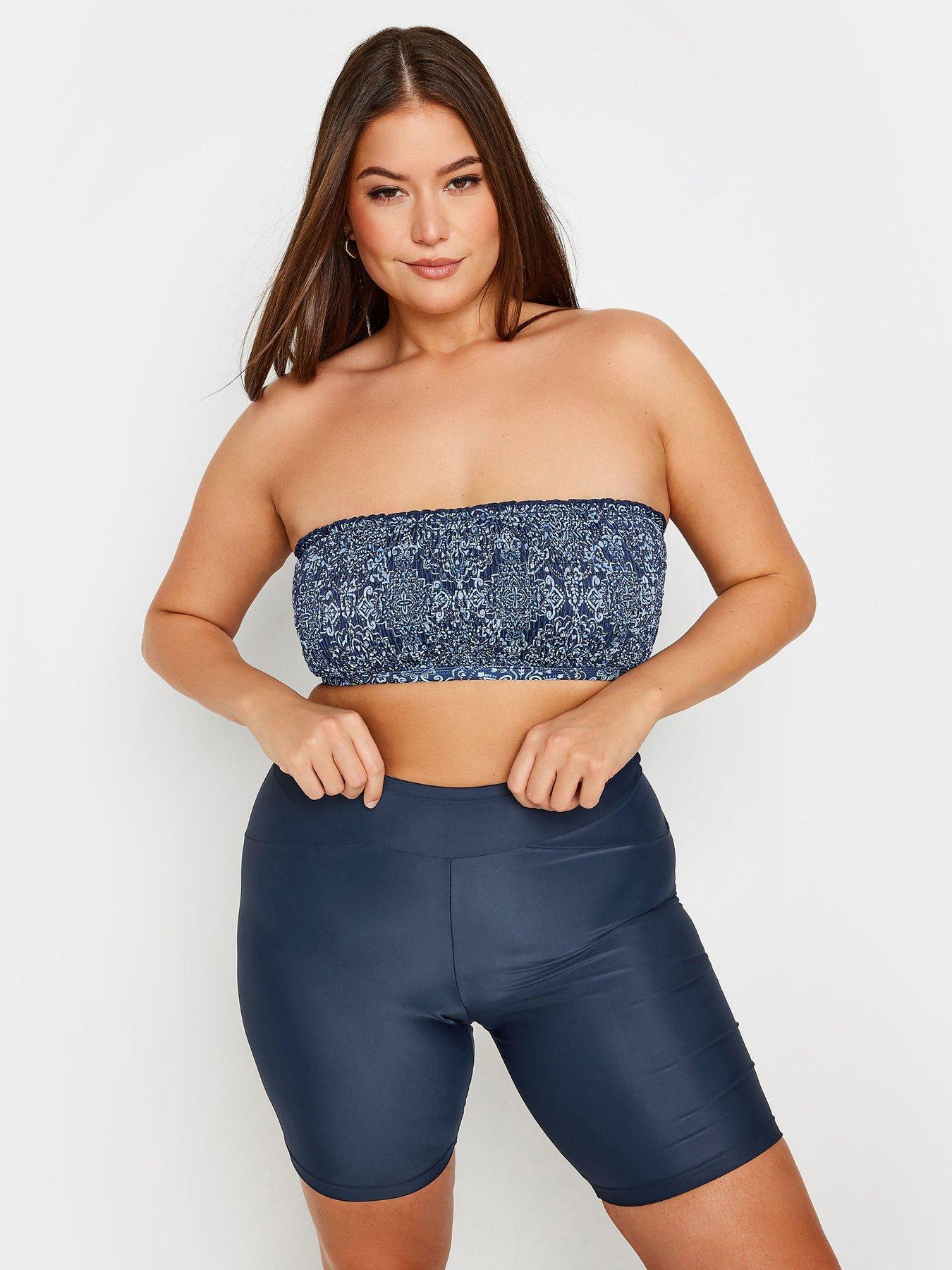 Image 1 of 4 of Yours Curve Shirred Blue Tile Bikini Top